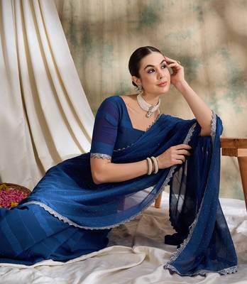 Navy blue glitter georgette saree for women 4