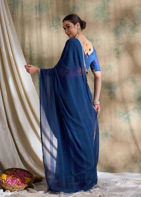 Navy blue glitter georgette saree for women 5