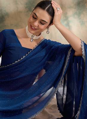 Navy blue glitter georgette saree for women 6