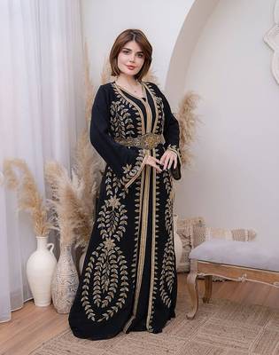 Black color Handmade Moroccan Kaftan with hijjab 1