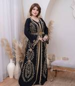Black color luxurious Handmade Moroccan Kaftan with hijjab