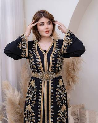 Black color Handmade Moroccan Kaftan with hijjab 2