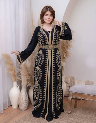 Black color Handmade Moroccan Kaftan with hijjab 3