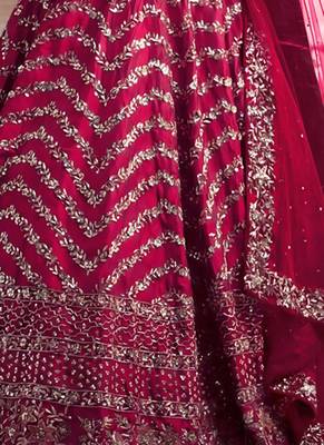 Magenta Silk Fabric Thread, 3Mm Sequins With Jari And Codding Dori Embroidery Work 2