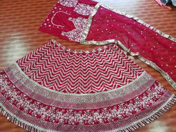 Magenta Silk Fabric Thread, 3Mm Sequins With Jari And Codding Dori Embroidery Work 3