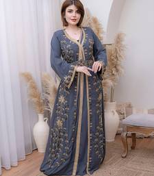 Grey color Handmade Moroccan Kaftan with hijjab