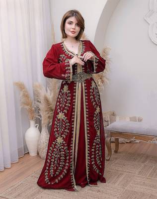 Red Georgette Zari Work Kaftan Dress 1
