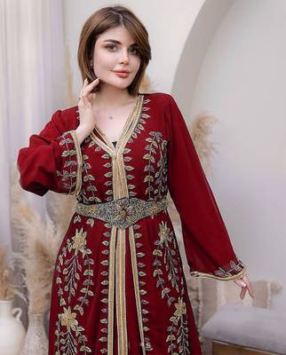 Red Georgette Zari Work Kaftan Dress 2
