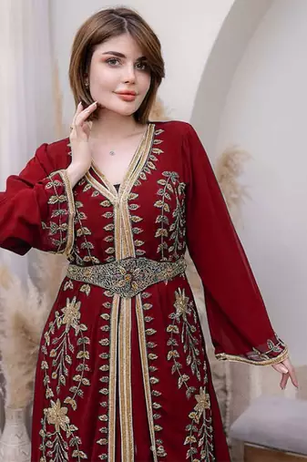 Red Georgette Zari Work Kaftan Dress