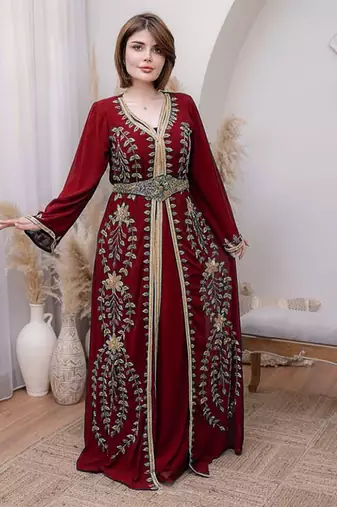 Red Georgette Zari Work Kaftan Dress