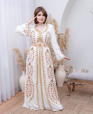 Off White color Handmade Moroccan Kaftan with hijjab 1