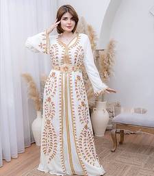 Off White color Handmade Moroccan Kaftan with hijjab