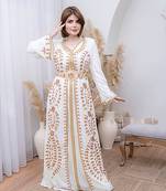 Off White color luxurious Handmade Moroccan Kaftan with hijjab