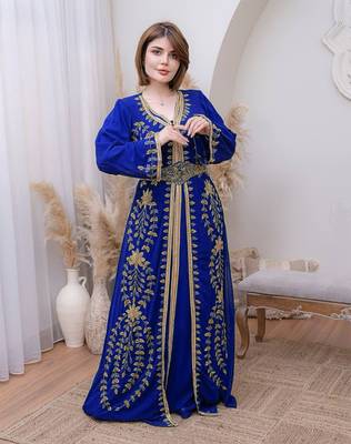 Royal Blue color Handmade Moroccan Kaftan with hijjab 1