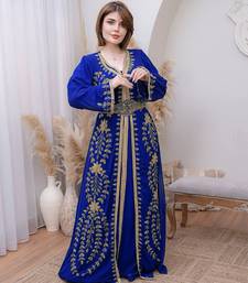Royal Blue color Handmade Moroccan Kaftan with hijjab