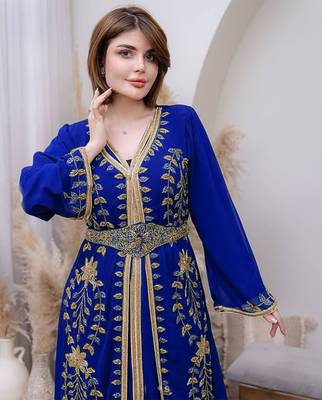 Royal Blue color Handmade Moroccan Kaftan with hijjab 2
