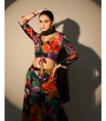 Black  chinon  crop top  bottom and dupatta