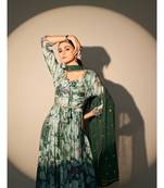 Green  chinon  gown and dupatta