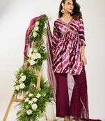 Purple  dola jacquard  kurti bottom  dupatta set