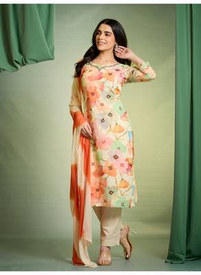 White  cotton  kurti bottom  dupatta set 1