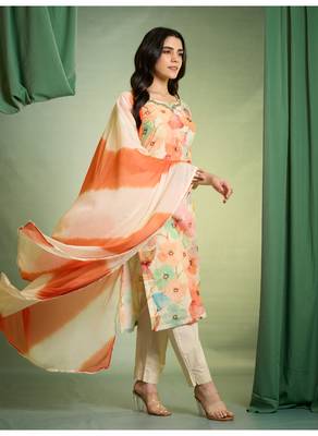 White  cotton  kurti bottom  dupatta set 2