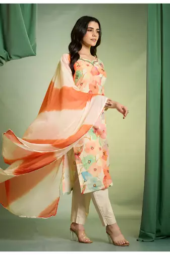 White  cotton  kurti bottom  dupatta set