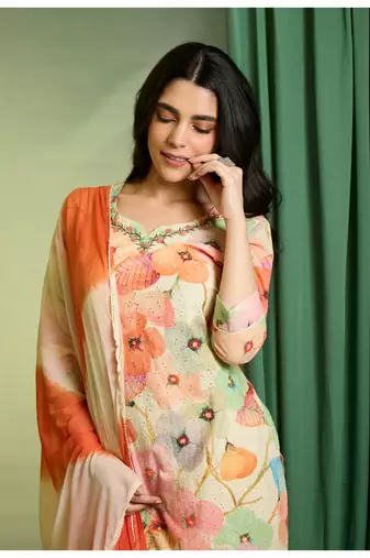 White  cotton  kurti bottom  dupatta set
