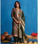 Green  organja jacquard  kurti bottom  dupatta set