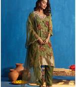 Green  organja jacquard  kurti bottom  dupatta set