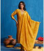 Yellow  tissue  kurti bottom  dupatta set