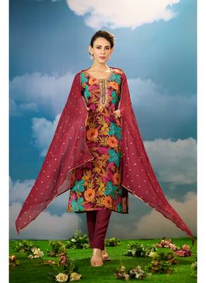 Maroon  organja  kurti bottom  dupatta set 1