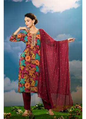Maroon  organja  kurti bottom  dupatta set 4