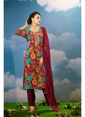 Maroon  organja  kurti bottom  dupatta set 5