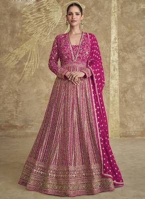 Pink georgette embroidered anarkali suit 1