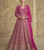Pink georgette embroidered anarkali suit