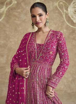 Pink georgette embroidered anarkali suit 2