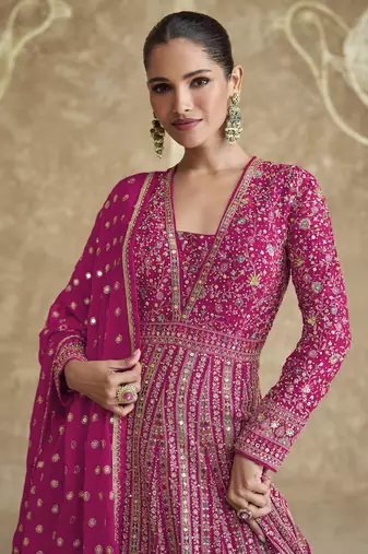 Pink georgette embroidered anarkali suit