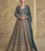Grey georgette embroidered anarkali suit