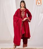 Maroon velvet suit set with silk dupatta