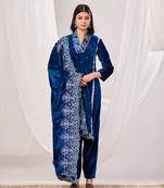 Navy blue velvet suit set