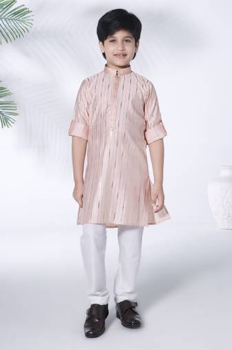 Peach foil stripes woven kurta and pyjama set