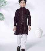 Wine foil stripes woven kurta and pyjama set