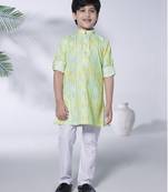 Green mirror embriodered cotton kurta with pyjama set