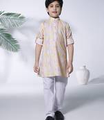 Pink mirror embriodered cotton kurta with pyjama set
