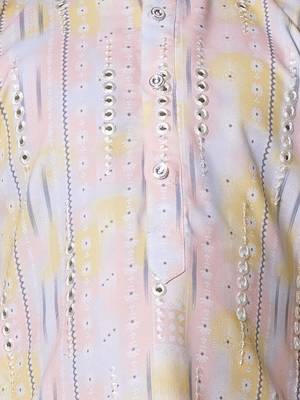 Pink mirror embriodered cotton kurta with pyjama set 2
