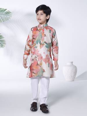 Multicolour floral print cotton kurta and pajama  set 1