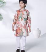 Multicolour floral print cotton kurta and pajama  set