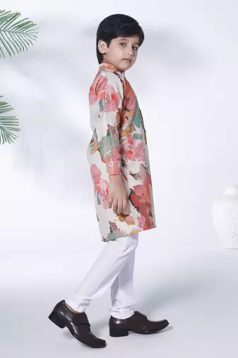 Multicolour floral print cotton kurta and pajama  set
