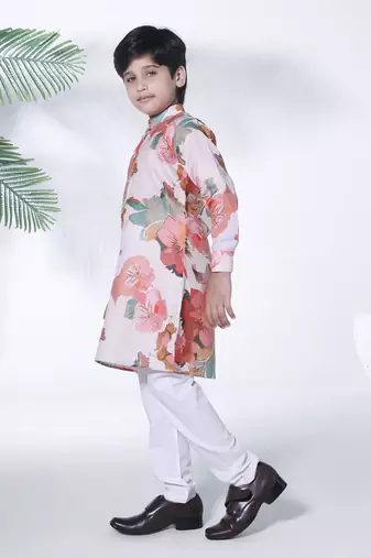 Multicolour floral print cotton kurta and pajama  set