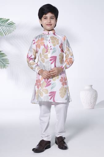 Multicolour floral print cotton kurta and pajama set